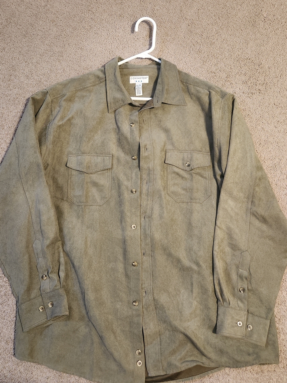 Vintage Covington Olive Green Suede Button Up Shirt